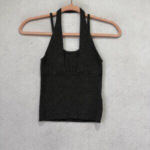 Daily PRACTICE Tank Top Womens XS Gray Ribbed Knit Halter Cropped Stretch